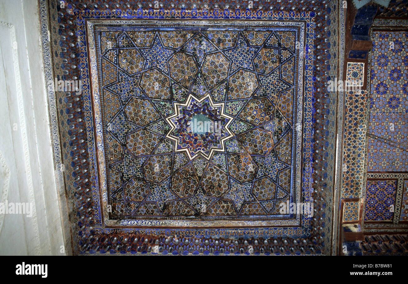 Decorated ceiling of Madressa of Khodja Ahrar Samarkand Uzbekistan Asia Stock Photo