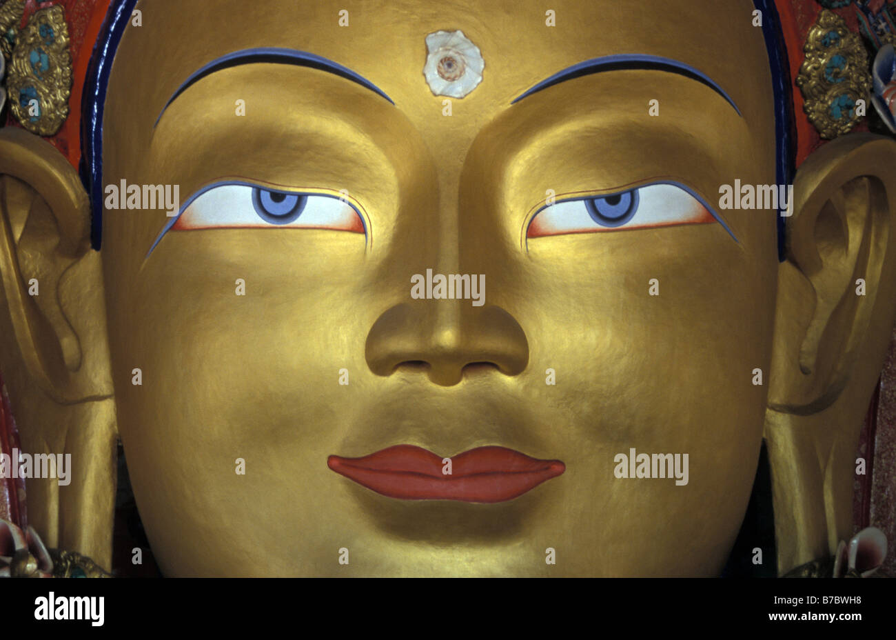 Maitreya Buddha face Tikse Ladakh Jammu and Kashmir India Stock Photo