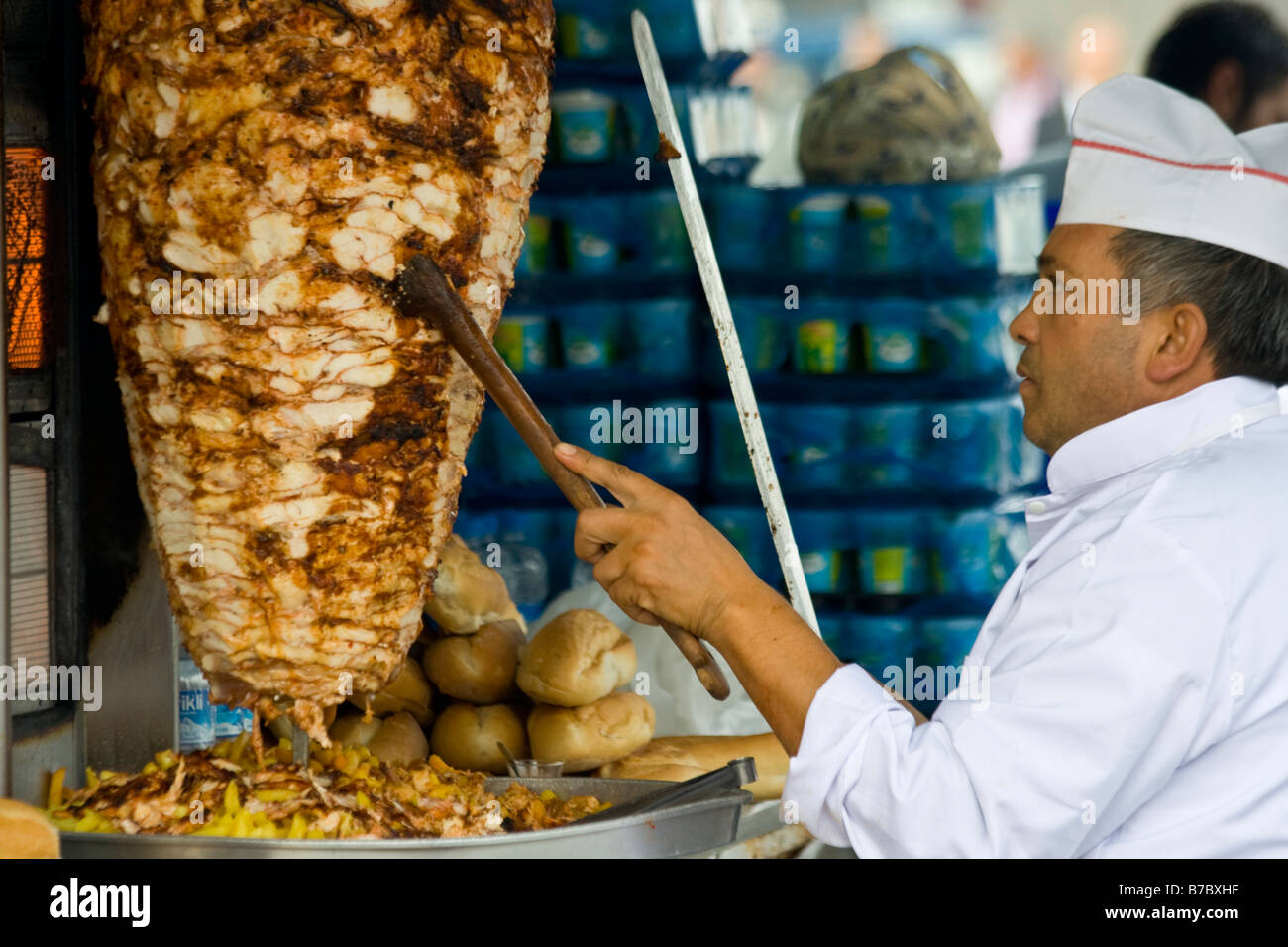 Selecting a Cut of Chicken Doner Kebap in Istanbul Turkey Stock Photo ...