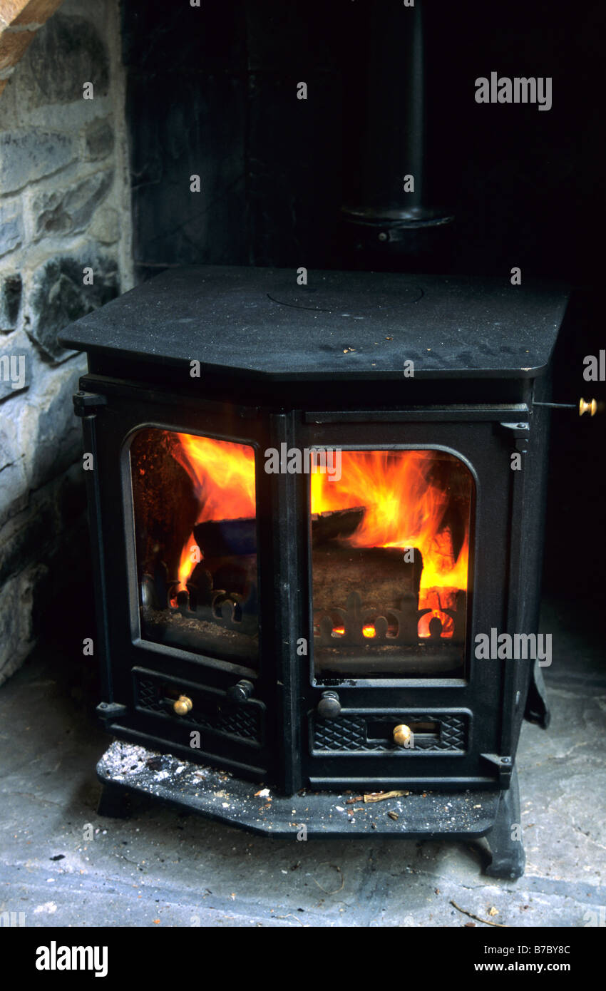 Log burning stove Stock Photo Alamy
