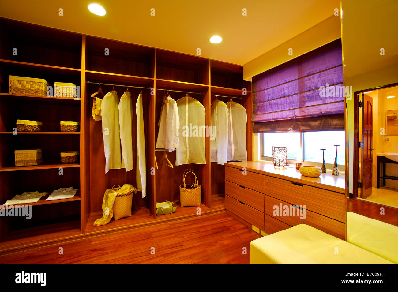 Clothes In Protective Covering Hanging In Closets With Cabinets On