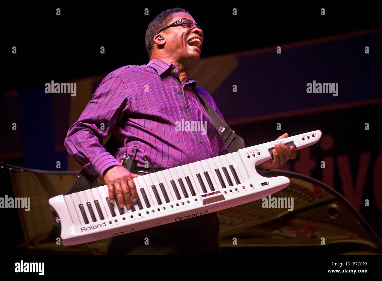 HERBIE HANCOCK plays a roland electric piano at the 51st MONTEREY JAZZ