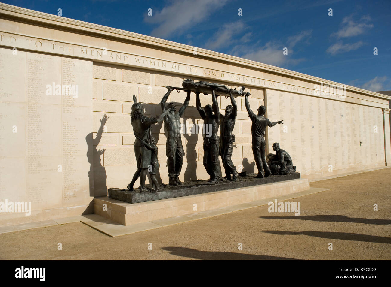 The sculptures at the Armed Forces Memorial at the National Memorial Arboreteum at Alrewas in Staffordshire, England Stock Photo