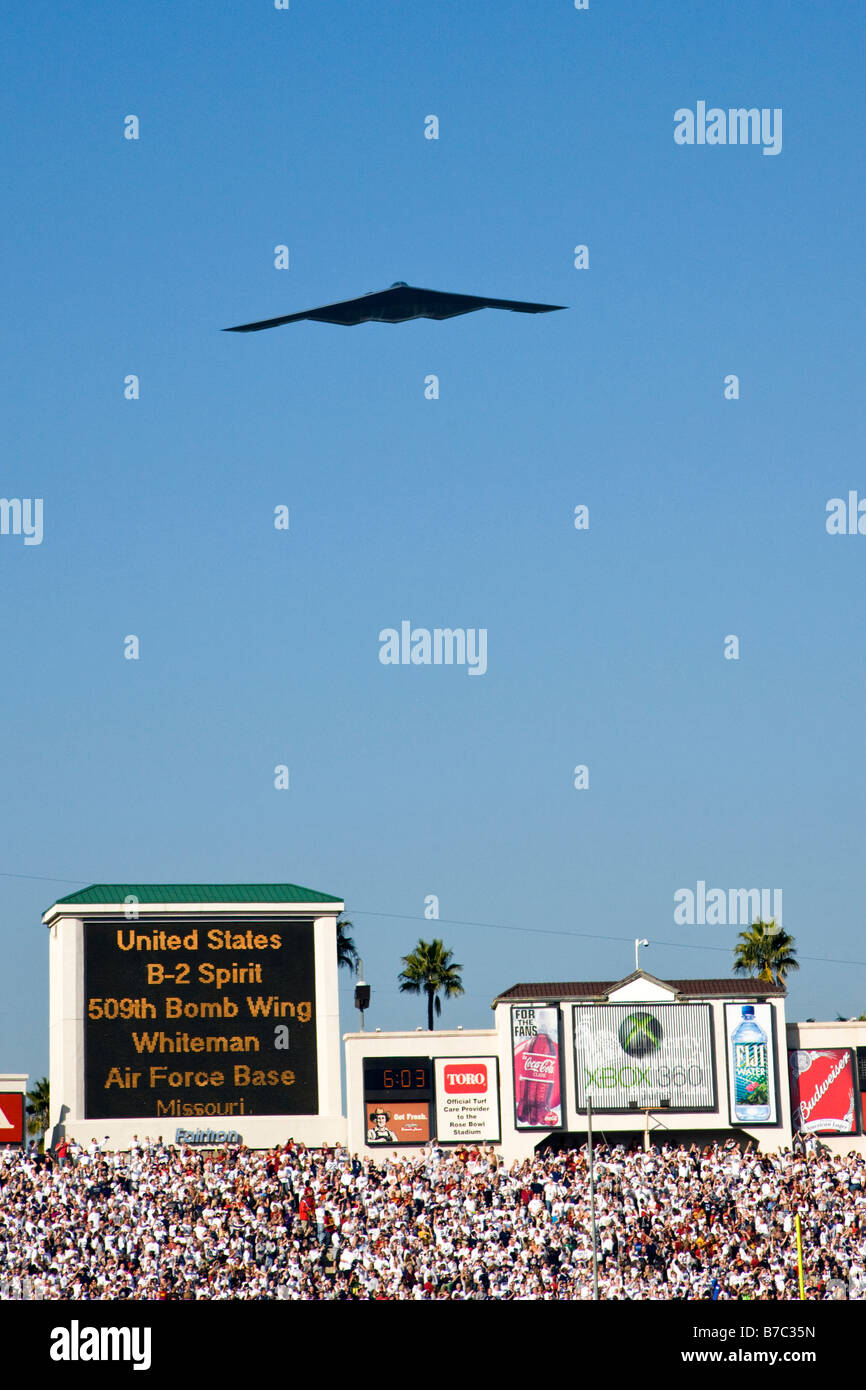 Lockheed F-117 Nighthawk, or Stealth Fighter jet, over the annual New Years Day Rose Bowl game, Pasadena, California, USA Stock Photo