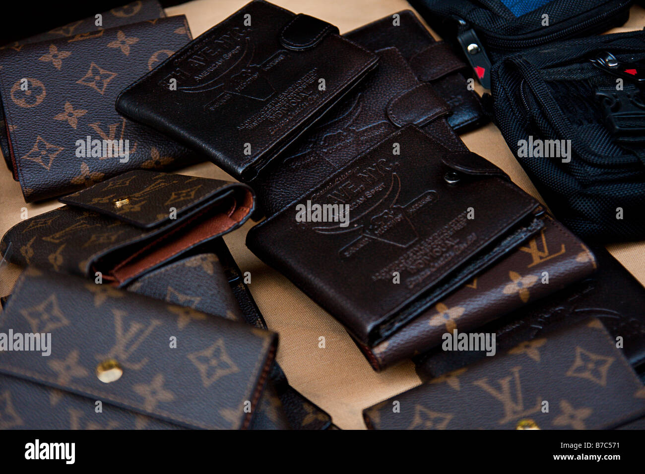Counterfeit leather wallets sold at a store in Nicosia Cyprus