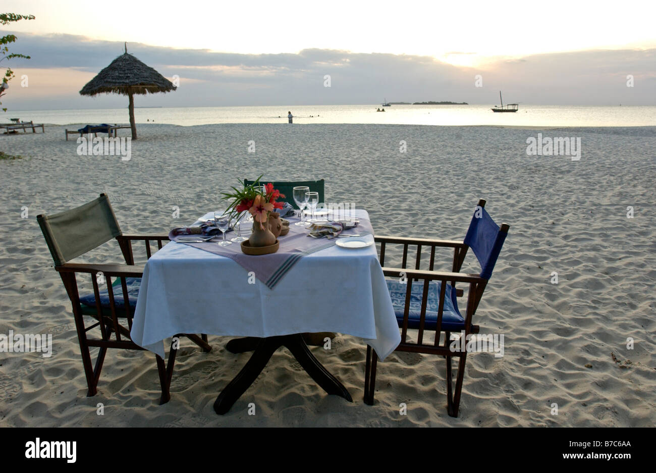Beautiful beach table setting Stock Photo