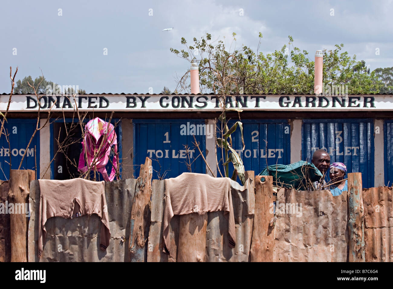 Toilets donated during the production of the film 'The Constant Gardener'.  Kibera, Nairobi.  Kenya. Stock Photo