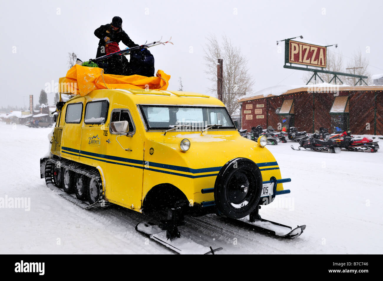 Loading up the snow coach. West Yellowstone, Montana, USA. Stock Photo