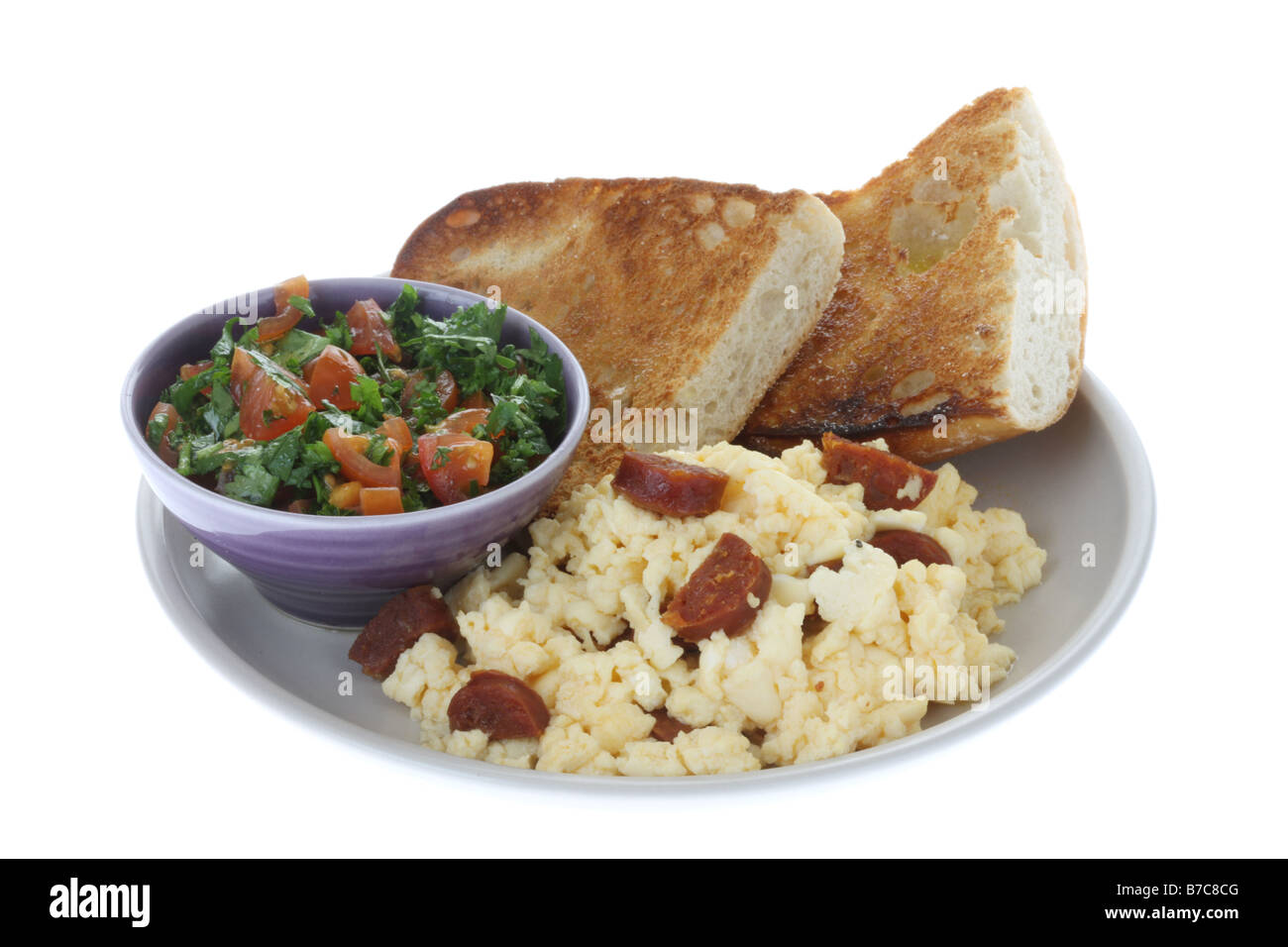Scrambled Egg with Chorizo Sausage Stock Photo Alamy