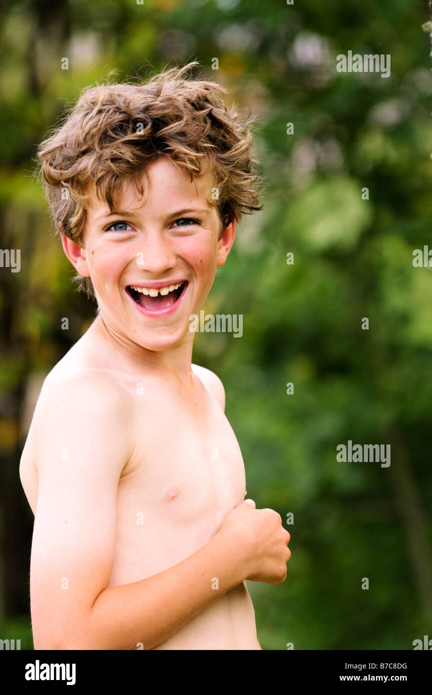 cute boy laughing Stock Photo