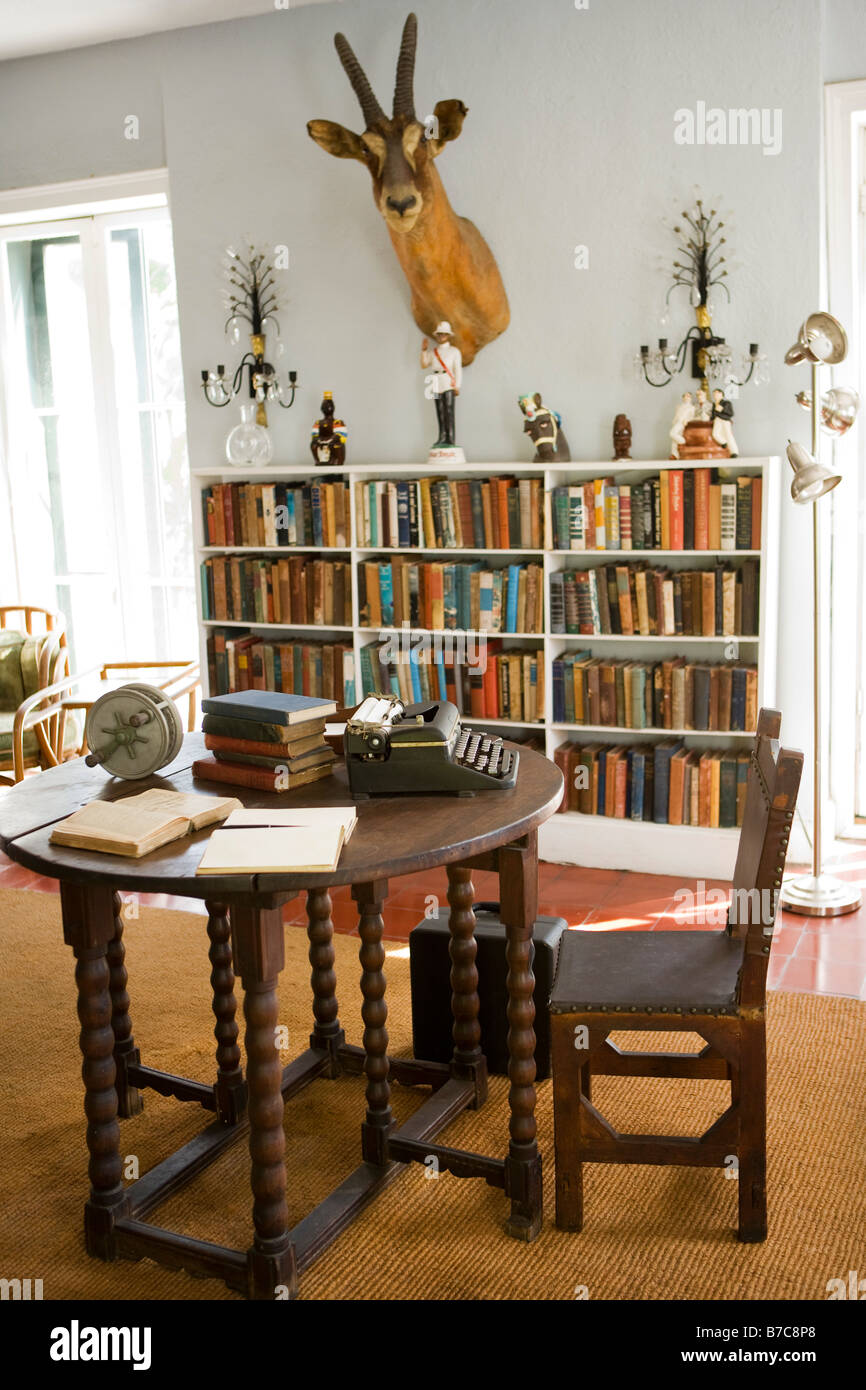 Writing studio with Royal typewriter and Cuban cigar-maker's chair at the Ernest Hemingway House in Key West, Florida. Stock Photo