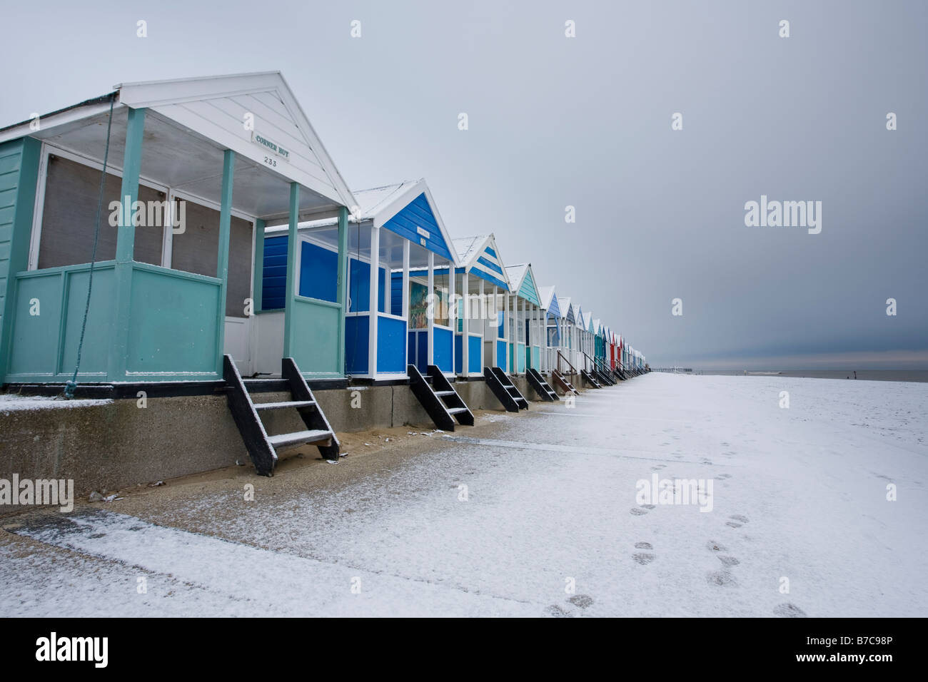 Wintery Beach Huts Stock Photo