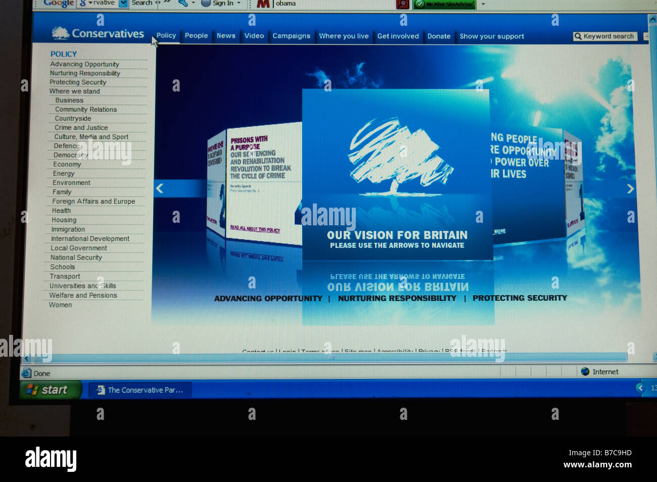 The Conservative Party Website Stock Photo