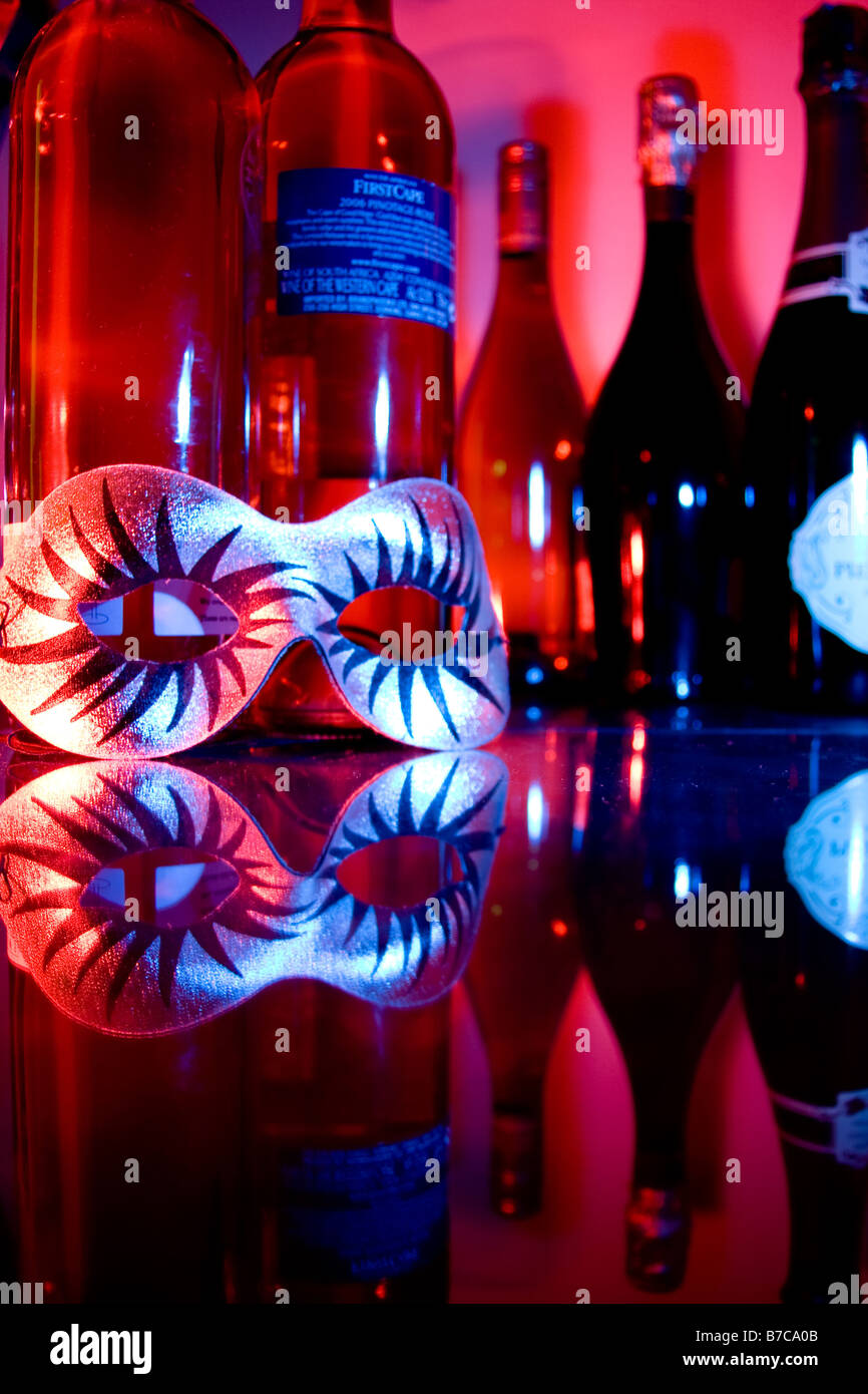 wine bottles with mask Stock Photo Alamy