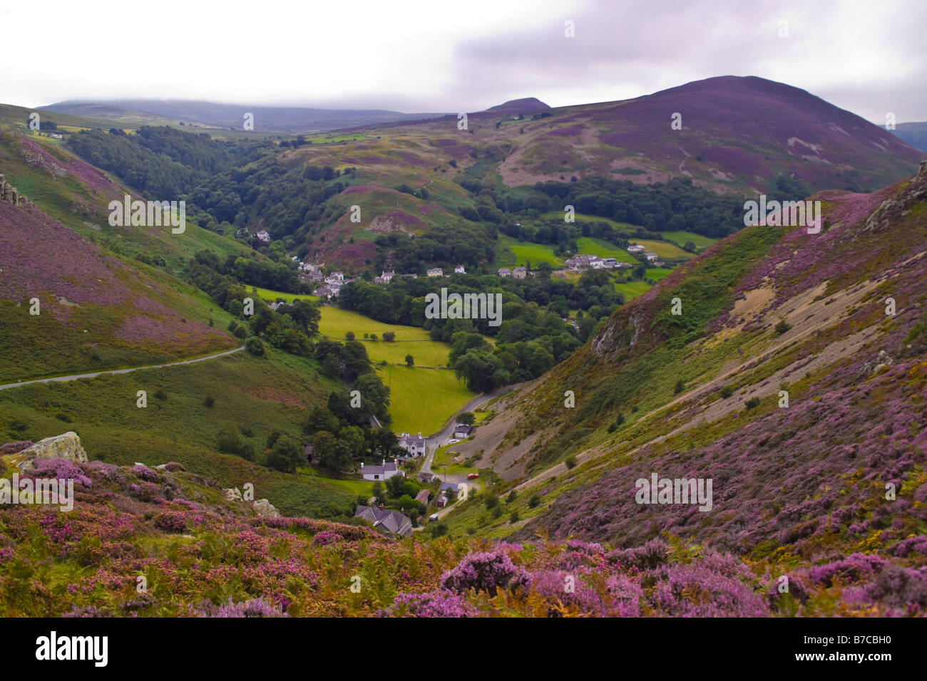 Looking down from the top of Sychnant pass towards Penmaenmawr. Stock Photo