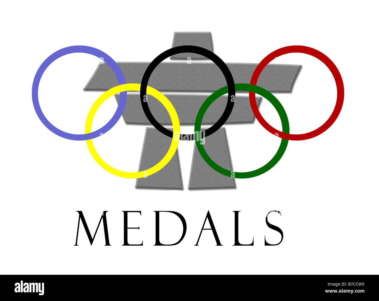 Graphic depicting Vancouver British Columbia Canada 2010 Olympics medals with olympic rings Stock Photo