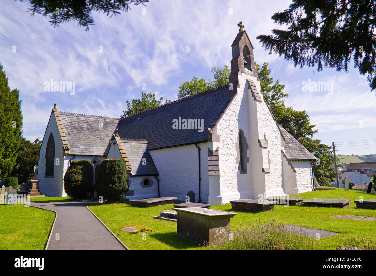 St Digain's parish Church at Llangernyw Stock Photo