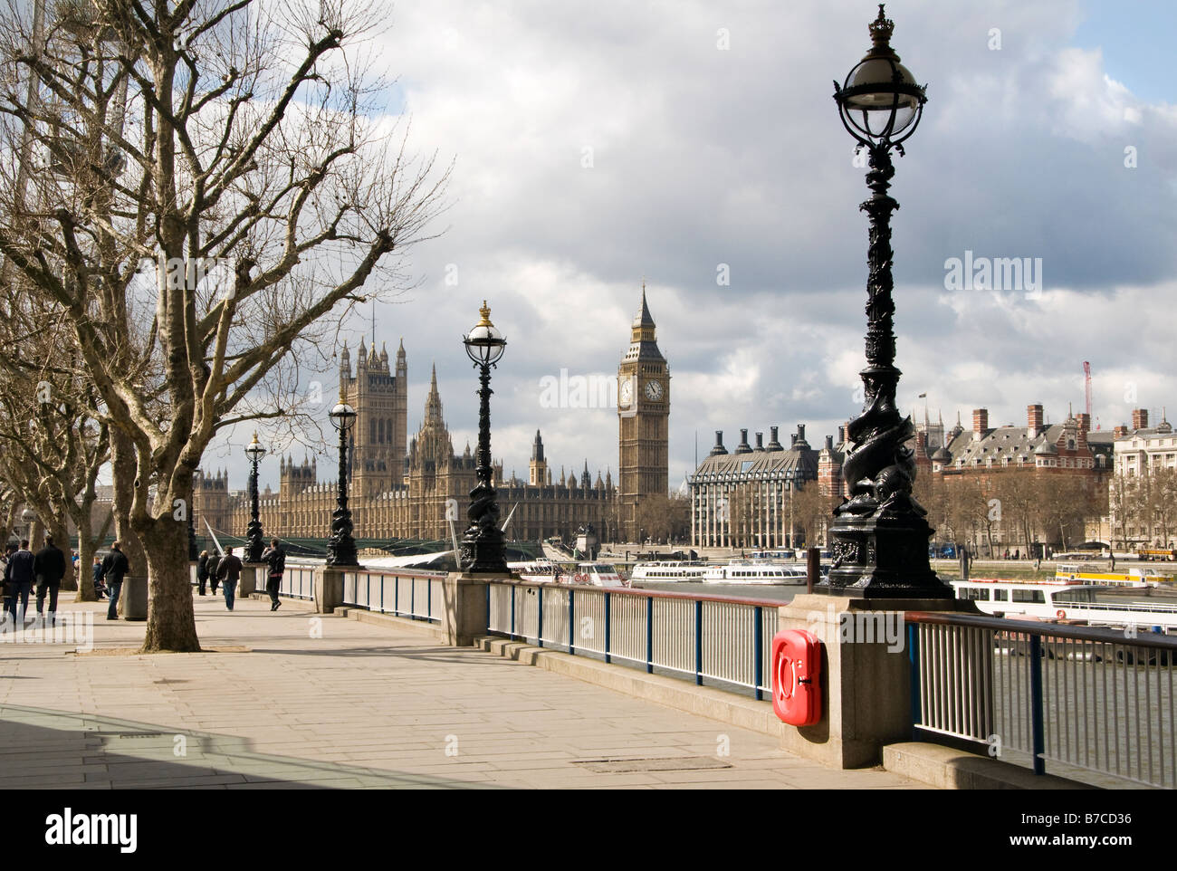 The Palace of Westminster as seen from the South Bank of the River Thames, London, UK Stock Photo