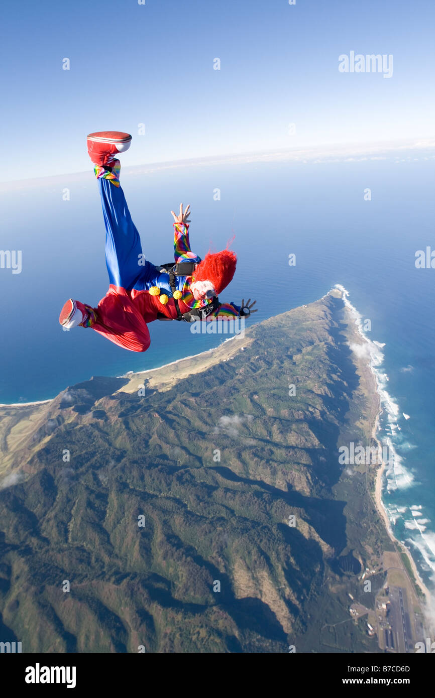 Skydive within a clwn costume Oahu, Hawaii, USA. Clown is flying free