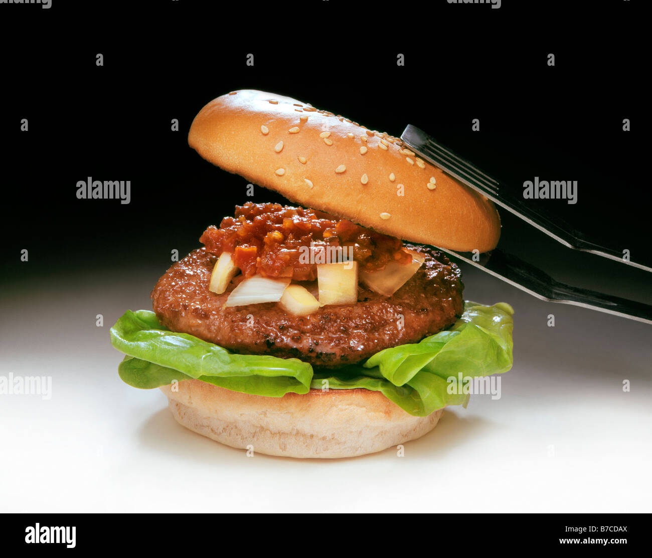 Burger with Relish and lettuce Stock Photo