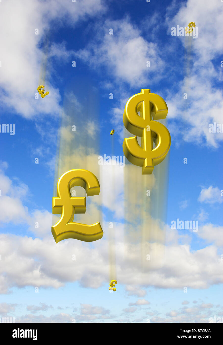 Falling pound sterling and rising us dollar symbols showing weak pound - 3d digital composite Stock Photo