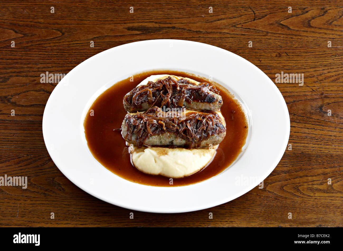 sausages mash bangers onion gravy Stock Photo Alamy