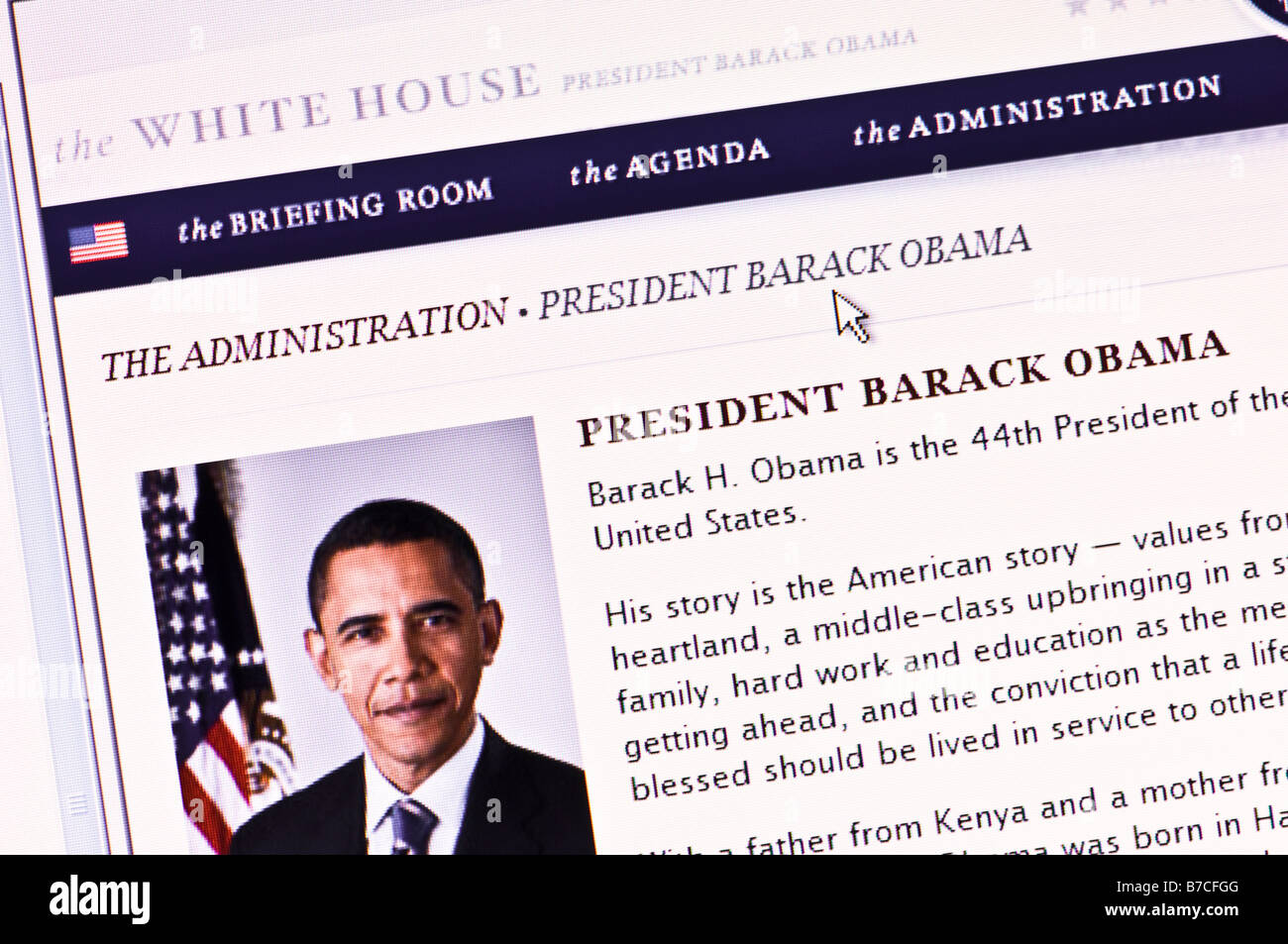 Screenshot of new White House website which went live immediately Barack Obama was sworn in as US President (Editorial use only) Stock Photo