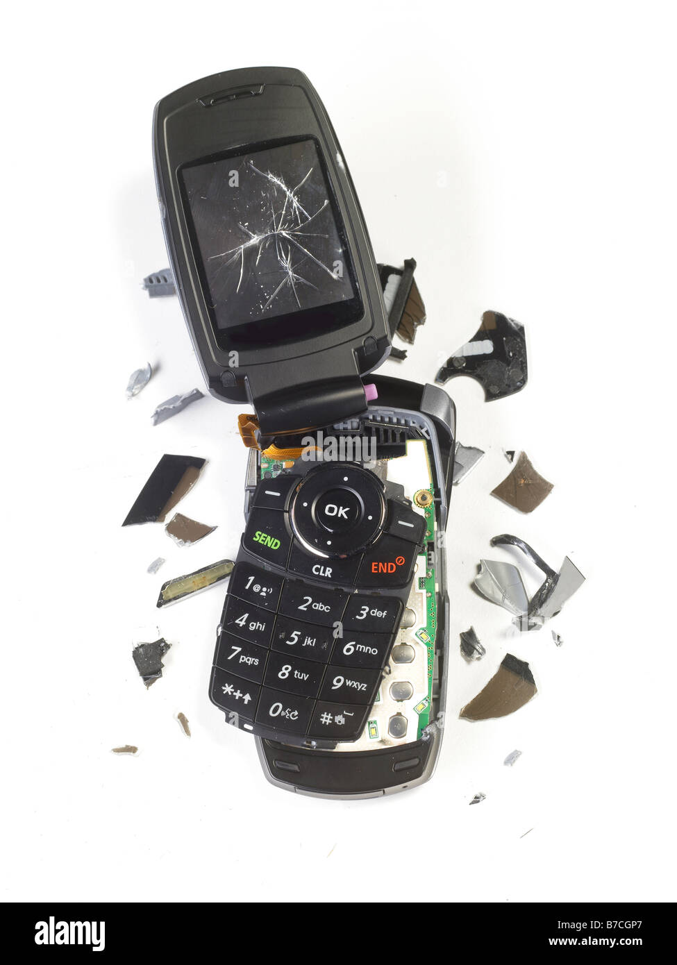 Broken Cell Cellular Mobile Phone In Pieces Stock Photo
