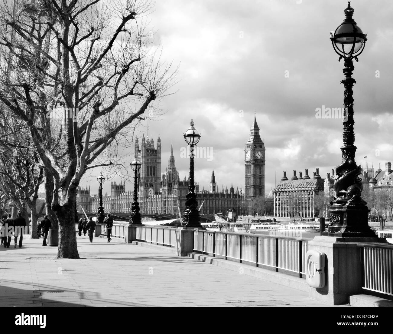 The Palace of Westminster as seen from the South Bank of the River Thames, London, UK Stock Photo