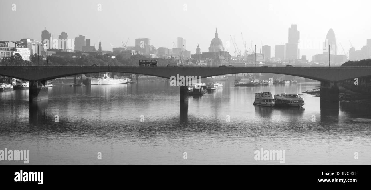 London skyline in the early morning mist, London, UK Stock Photo