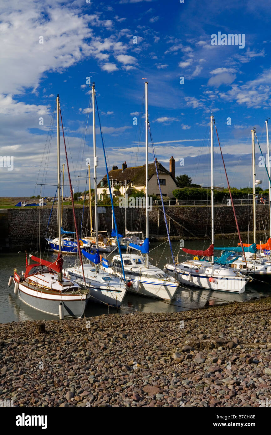 Pleasure boats in the harbour at Porlock Weir near Minehead in Exmoor National Park North Somerset England UK Stock Photo