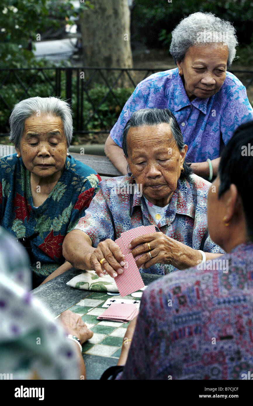 Card Game, Columbus Park, Chinatown, New York City, USA Stock Photo