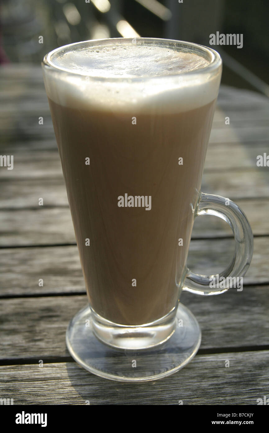 A tall glass latte coffee Stock Photo