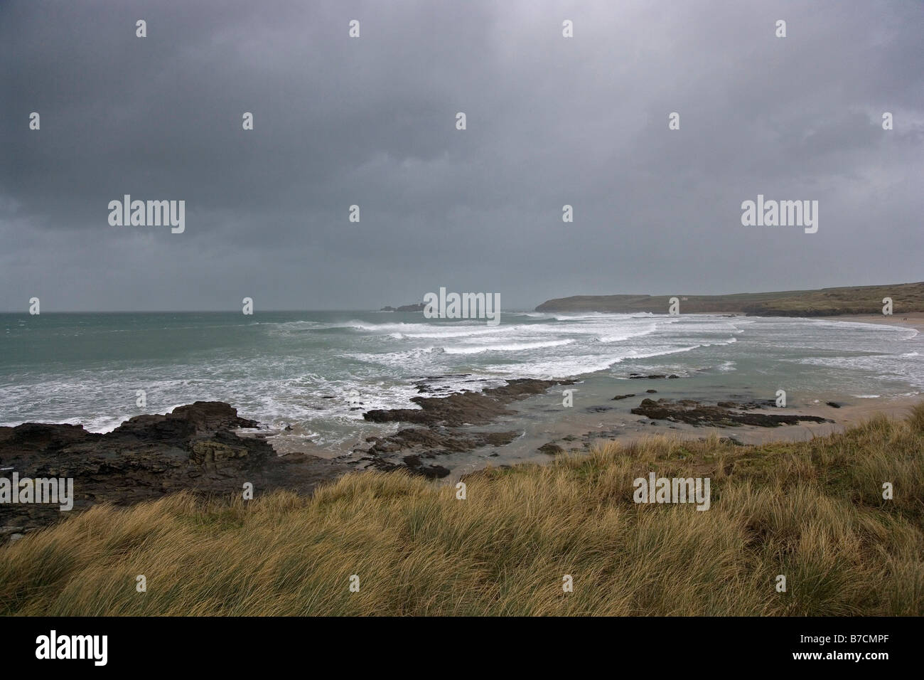 Rough stormy seas at Gwithian beach Cornwall Stock Photo
