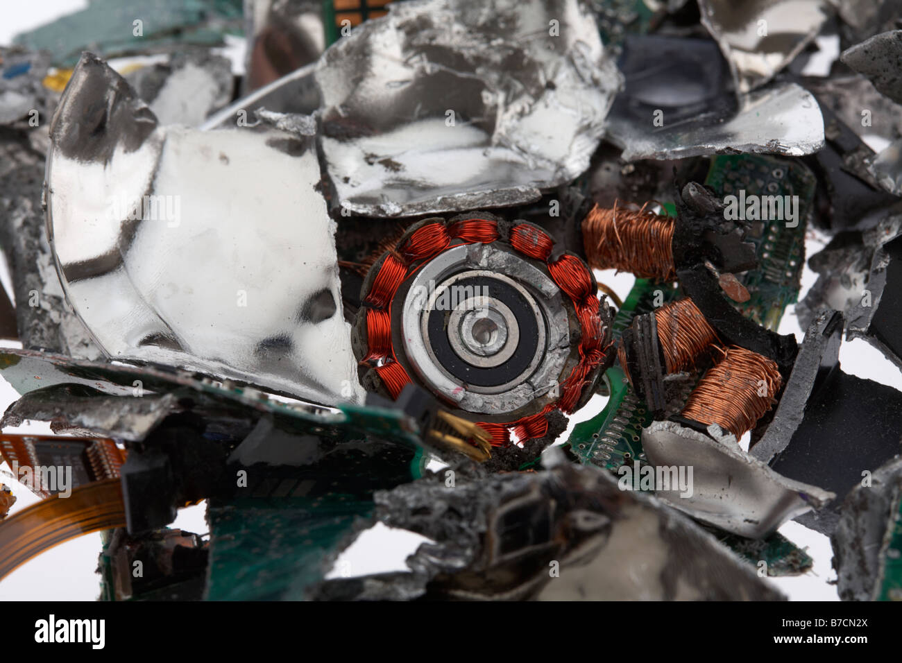 pile of shredded computer hard drive material Stock Photo