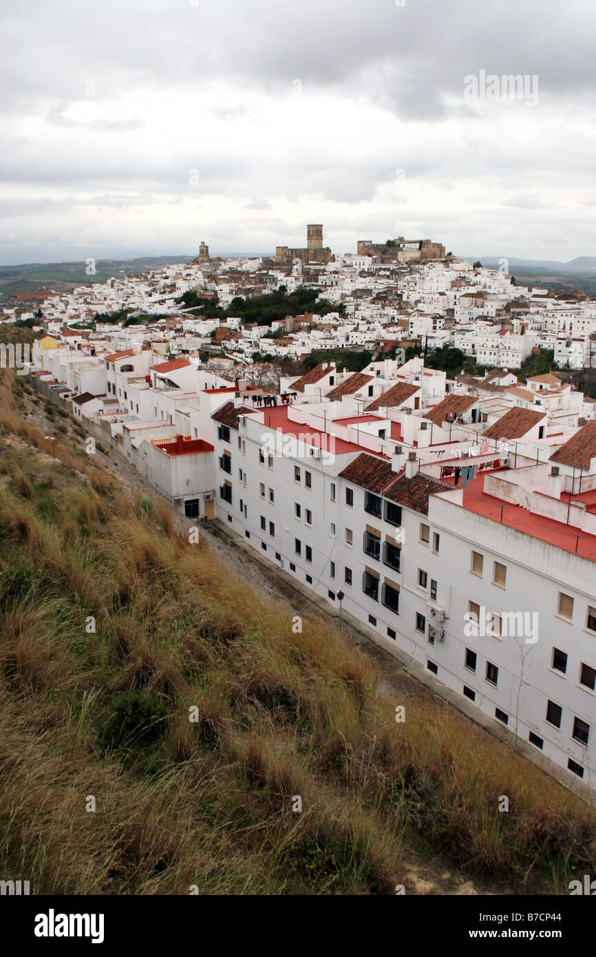 view on Arcos de la Frontera, a white village, Spain, Andalusia, Cadiz, Arcos De La Frontera Stock Photo