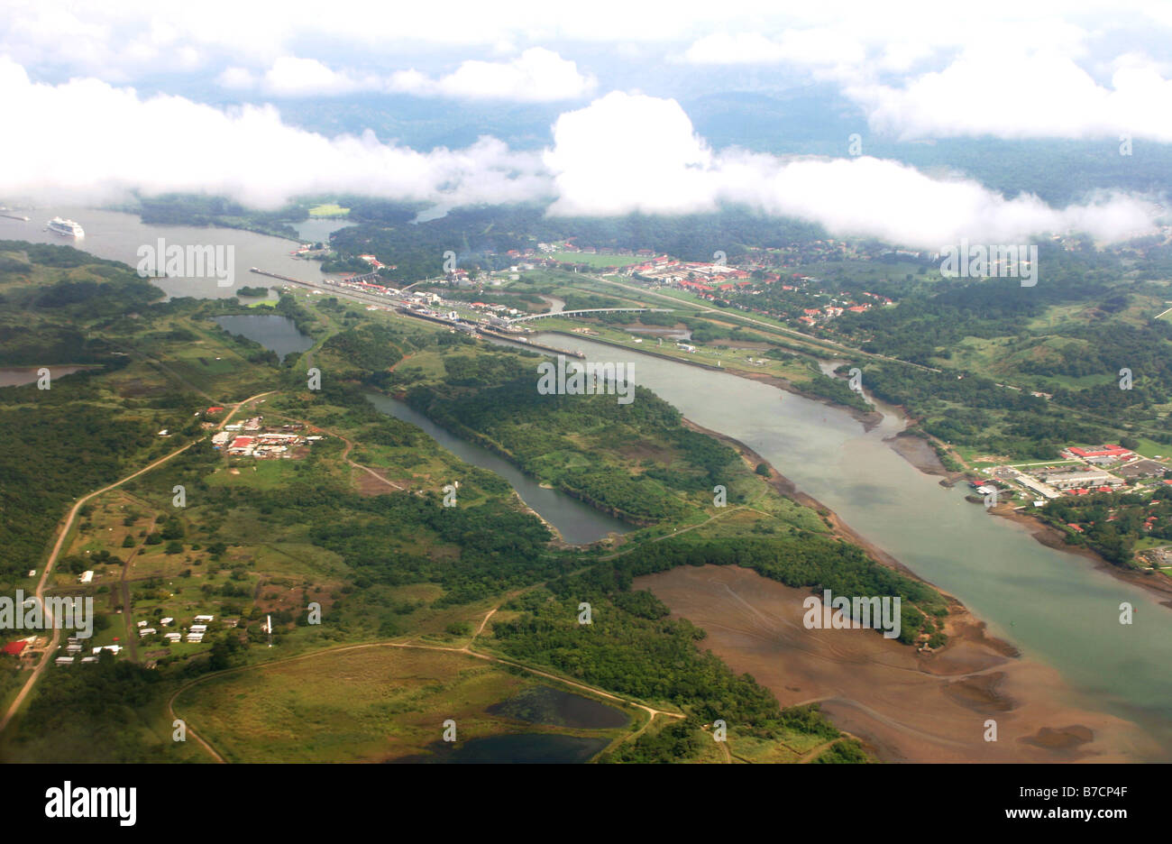 aerial view of the Panama Canal, Panama Stock Photo
