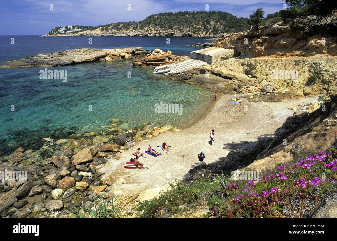 bay and beach at Cala Xarraca, Spain, Balearen, Ibiza Stock Photo