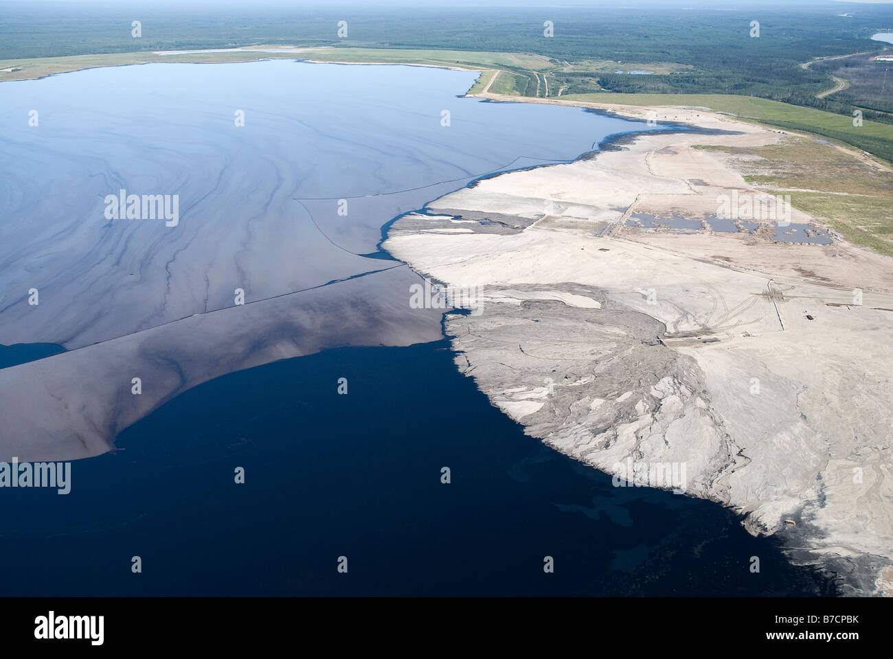 An aerial view of a Syncrude tailings pond north of Fort McMurray Alberta Canada Stock Photo