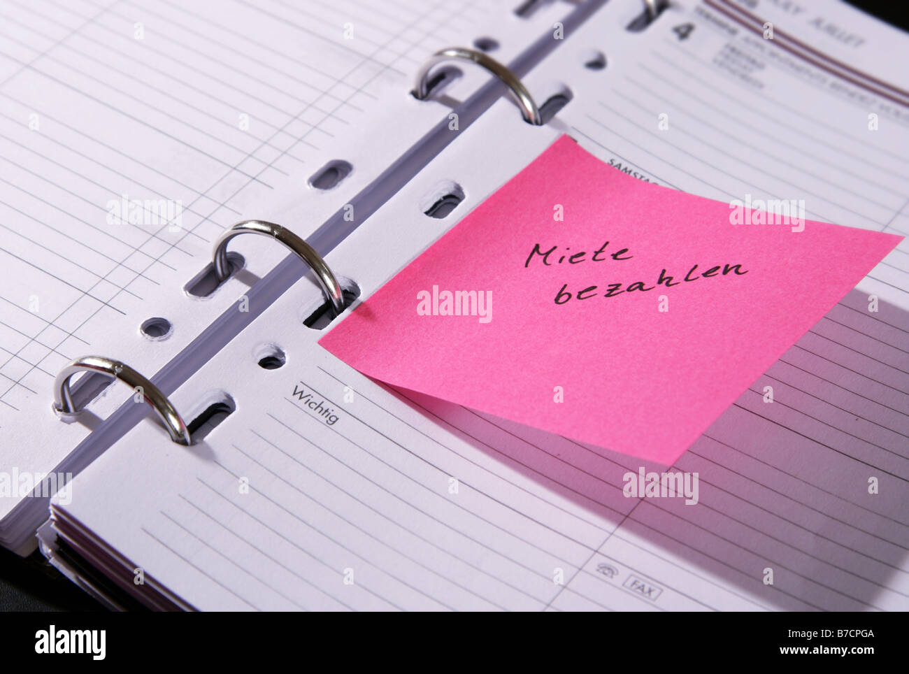 appointment book 'Miete bezahlen', 'pay rent', Germany Stock Photo