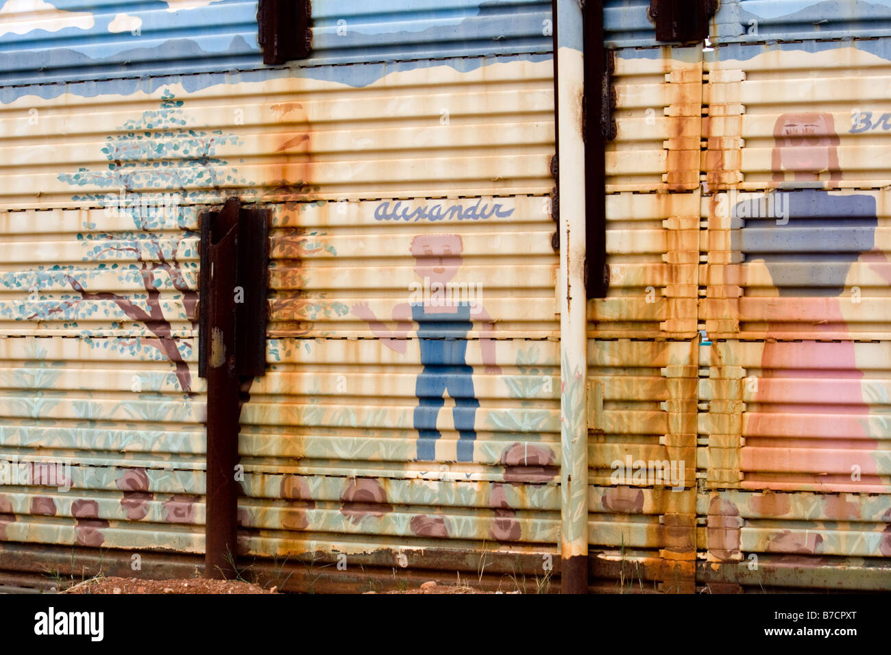 Mexico border wall in Naco Arizona that has been decorated by school