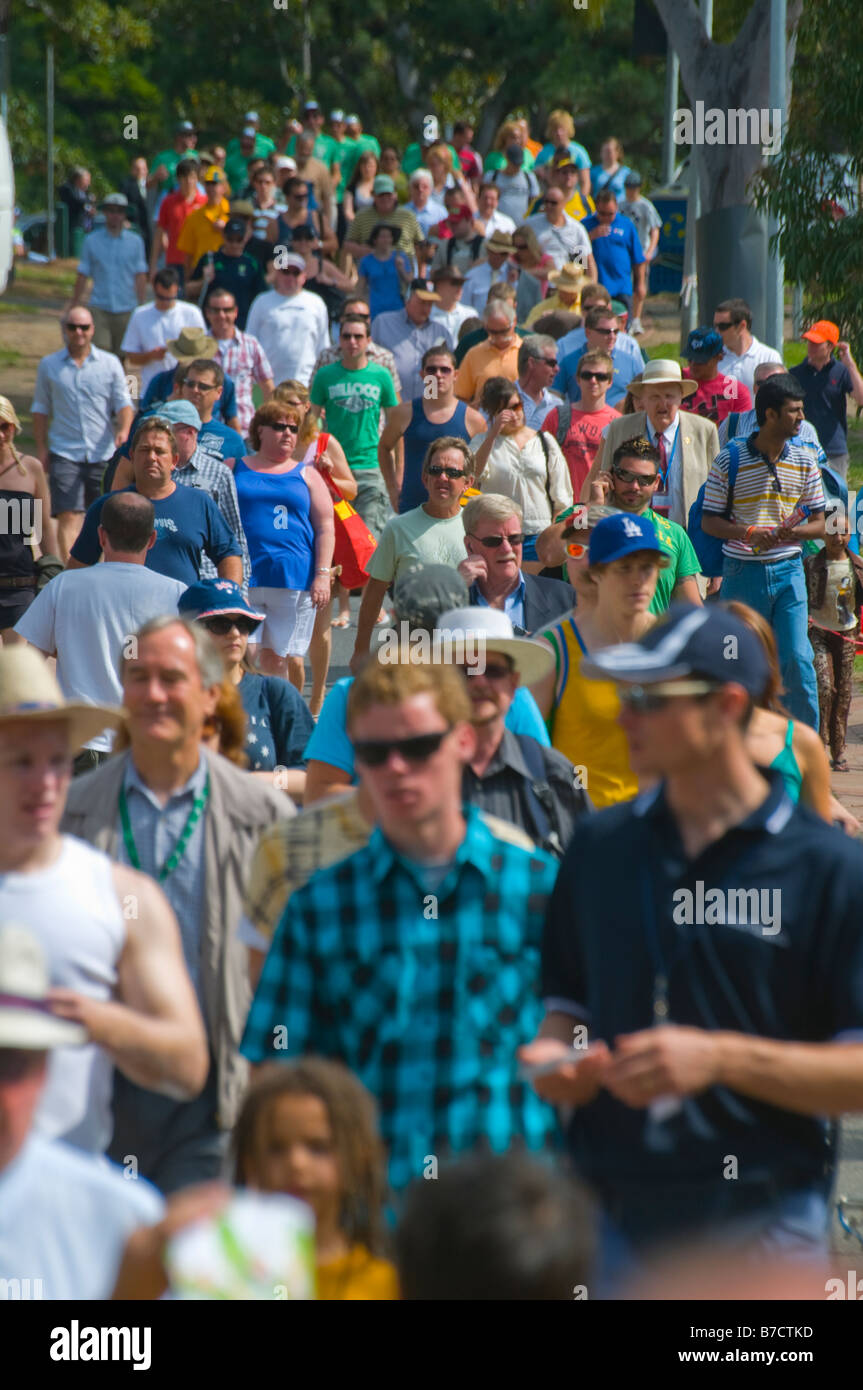 Australian cricket fans arriving at the MCG for the annual Boxing Day test cricket match Stock Photo