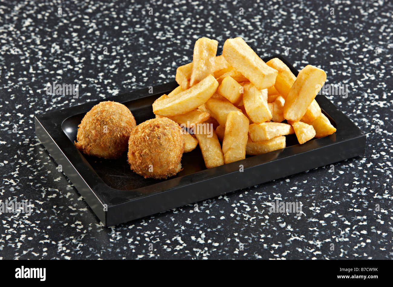 fish cakes balls chips Stock Photo Alamy