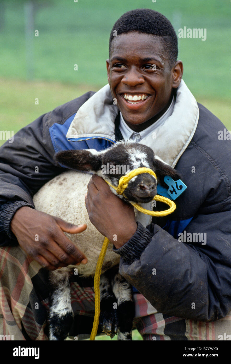 Student tending livestock at Philadelphia's Saul High School of
