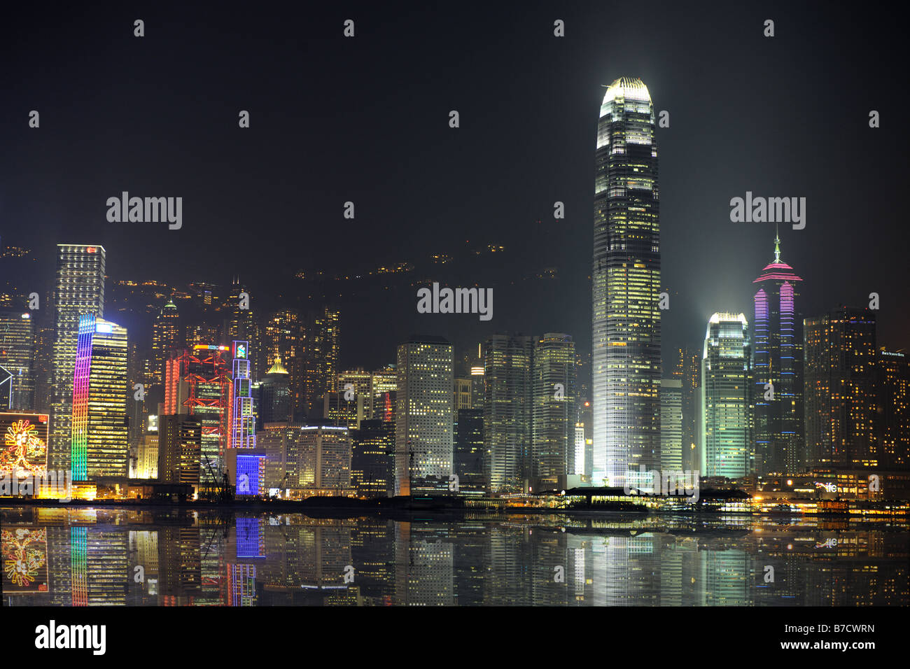 Night scene of Hong Kong you can see the pollution Stock Photo