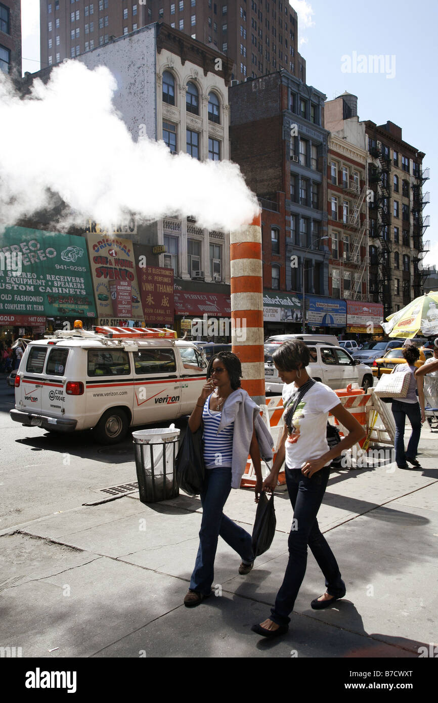 Steam Pipe, Chinatown, New York City, USA Stock Photo