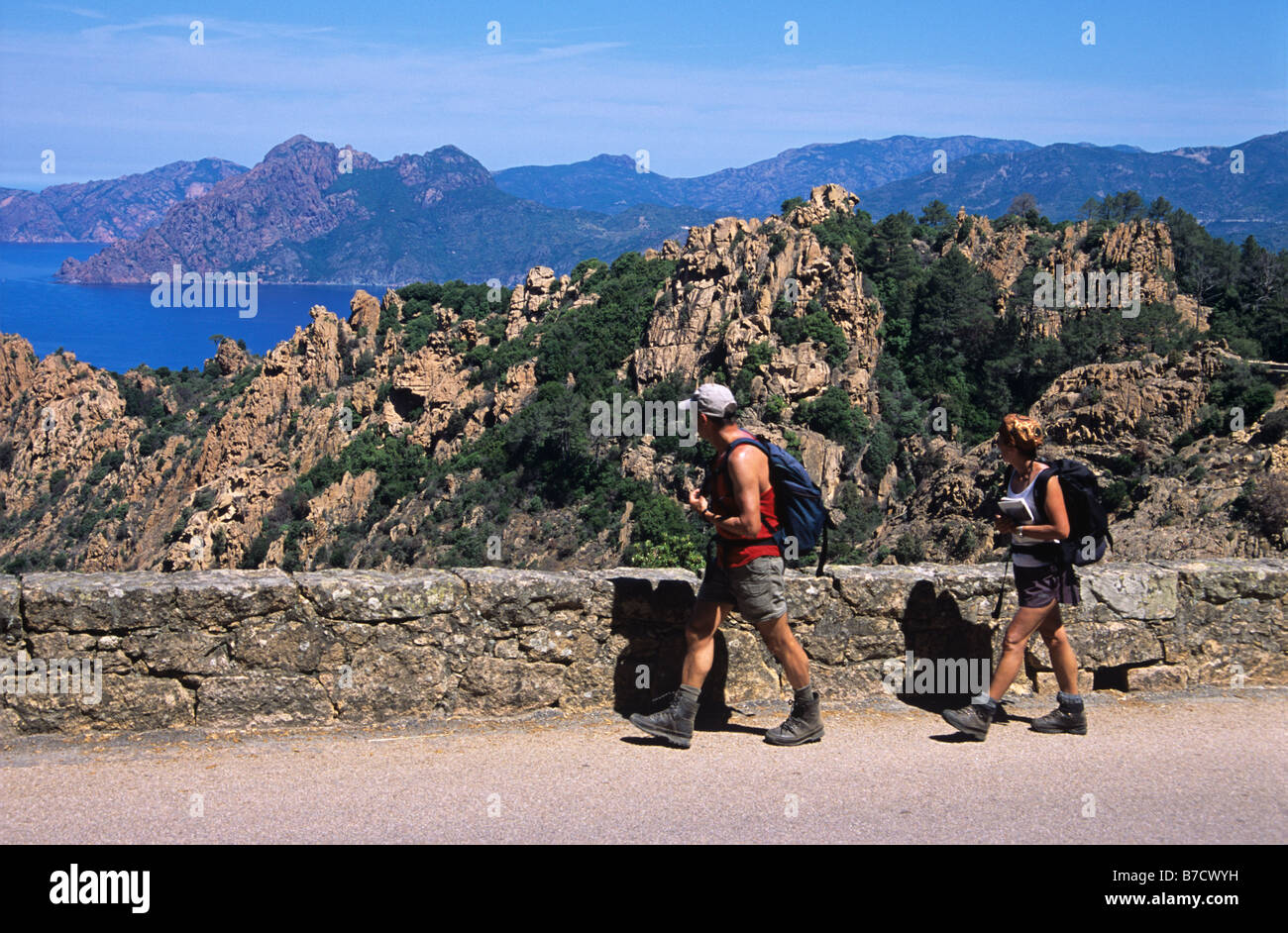 Walkers in the Calanches of Piana, a natural World Heritage Site ...