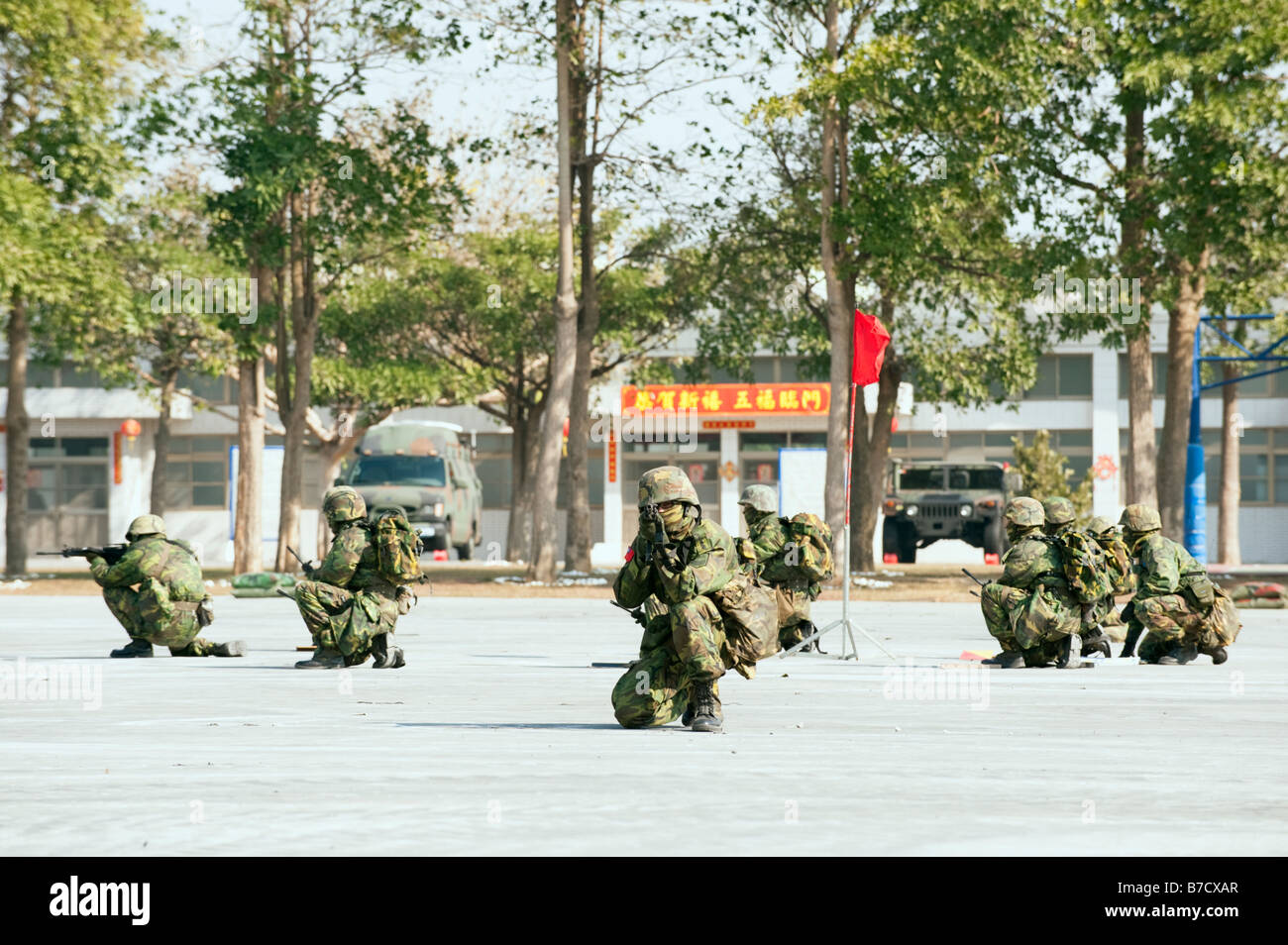 Taiwanese Soldiers During Military Exercise At The 58th Artillery Command, Taichung, Taiwan Stock Photo