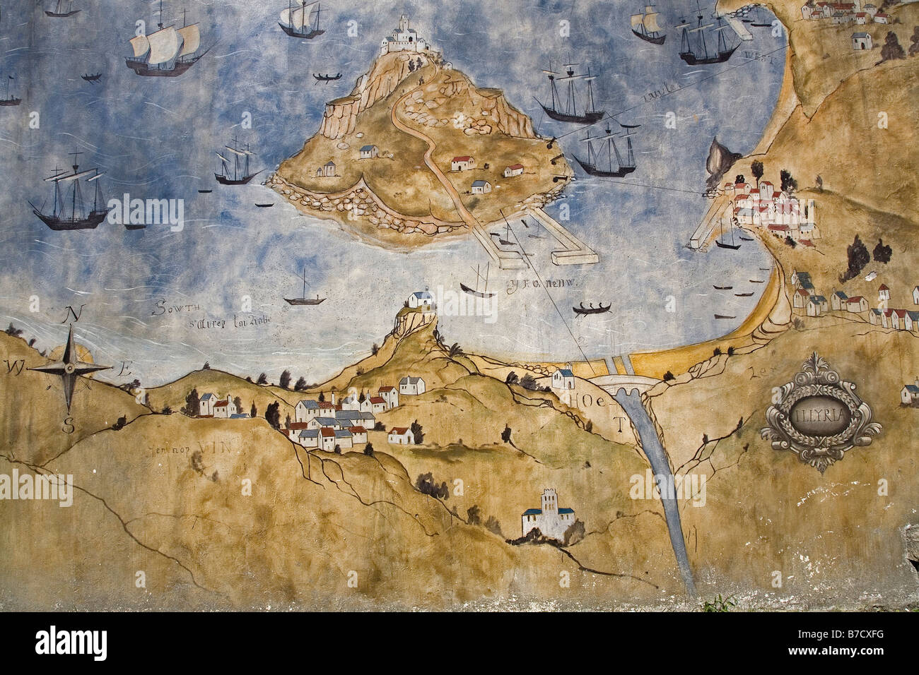 St Michael S Mount Map Ancient Map Showing St Michaels Mount Marazion Cornwall Stock Photo - Alamy