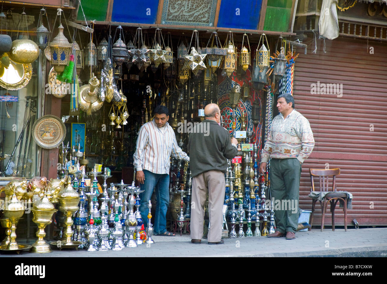 Waterpipe seller in Cairo Market, Egypt Stock Photo